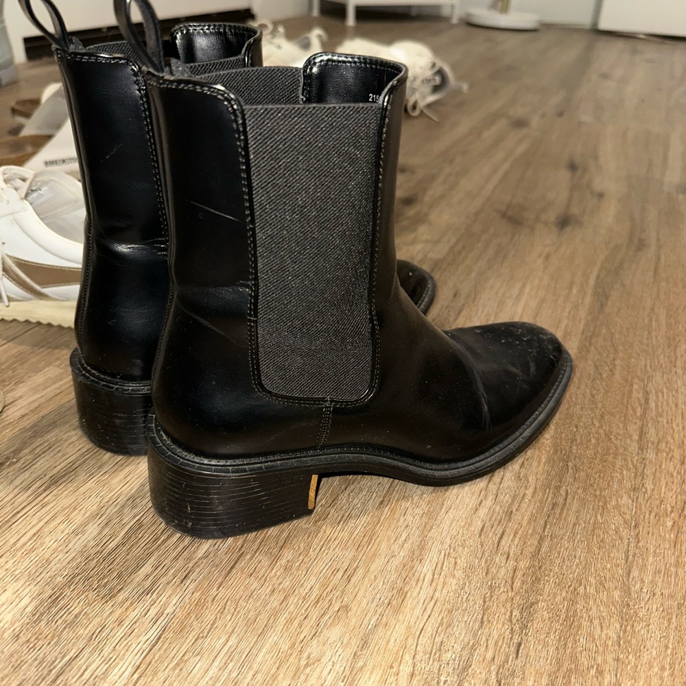 Zara Black Patent Chelsea Ankle Boots